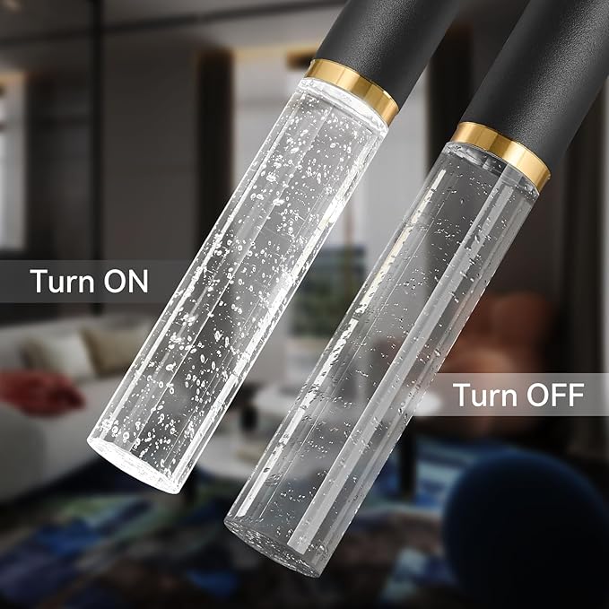 3-Light Pendant Lights Kitchen Island, Dimmable LED Pendant Light Fixtures, Black Gold Pendant Light Modern with Bubble Crystal Pendant Light, Pendant Lighting for Kitchen Island Dining Room