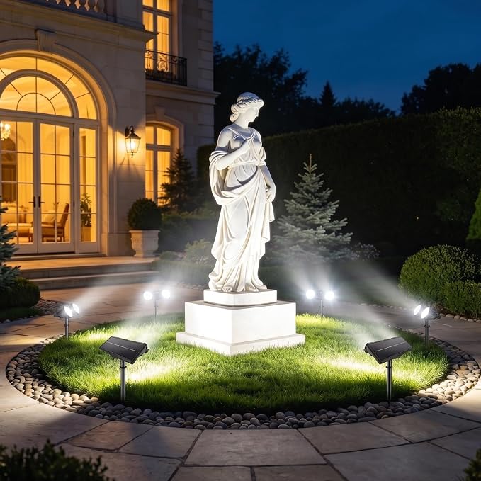 Solar Spot Lights Outdoor Waterproof 2Pack,Solar Uplights Motion Sensor Landscape Lighting for Outside Yard Garden Pathway,Solar Tree Spotlight 2-in-1 Adjustable Dual Heads(Cool White)