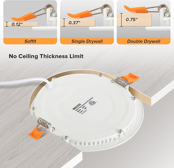 MAILCOS 4 Pack 6 Inch 5CCT Ultra-Thin LED Recessed Ceiling Light with Junction Box, 2700K-5000K Selectable, 1050LM High Brightness, Dimmable Canless Wafer Downlight, 12W 120V, ETL