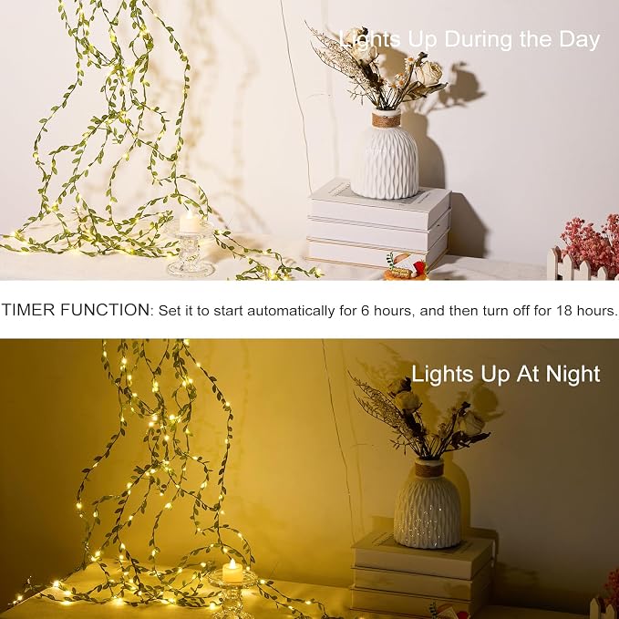 Vine with Fairy Lights USB Plug - 300 LED 9.8x9.8ft Hanging String Lights | Green Leaf, with Hook Remote, Greenery Garland Ivy Lights for Christmas Wedding Wall Ceiling Mantle Garden Decor DIY Crafts