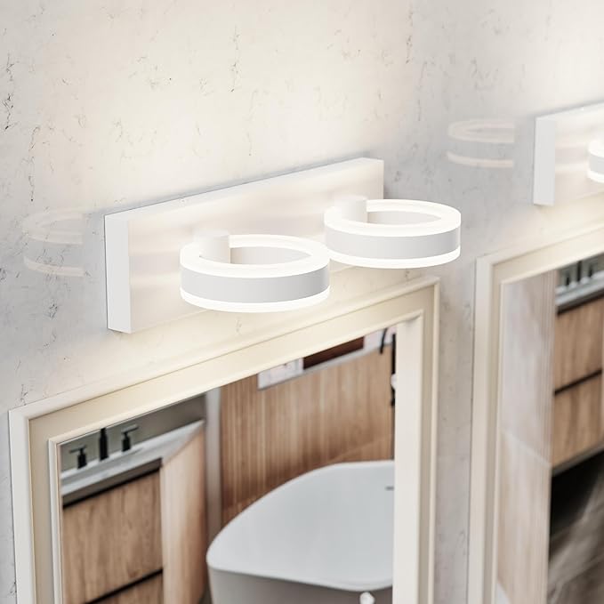 LED Bathroom Light Fixtures,15inch White Vanity Lights, Modern 2 Light Acrylic Wall Sconces, 350° Rotatable Wall Lighting Fixture Over Mirror