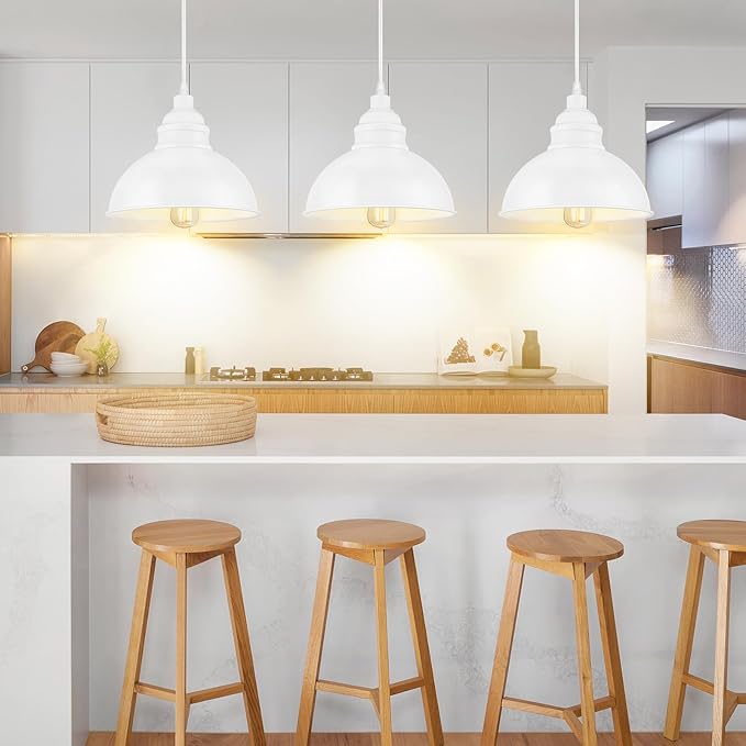Plug in Pendant Light, 15FT Hanging Lights with Plug in Cord, On/Off Switch, Industrial Pendant Light with Plug in Cord, Metal Hanging Lamps for Living Room, Kitchen, Dining Room-Large White