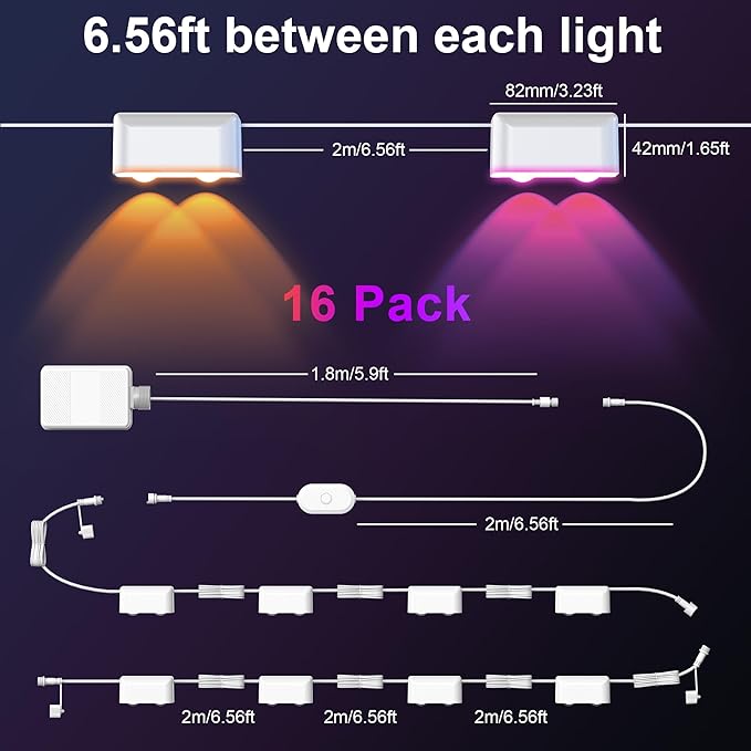 Outdoor Deck Lights, 16 Lights Smart Fence Lights Compatible with Alexa & Google Home, IP65 LED Patio Deck Lighting with Remote, Fence Lighting Music Sync for Patio Yard Garden(104.8ft)
