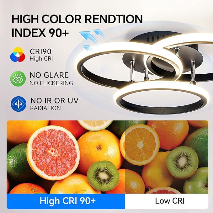 15.74in Dimmable LED Modern Flush Mount Ceiling Light Fixture with Remote Control, 3000K-6500K 3-Color Dimming Circle Modern Chandelier, Close to Ceiling Bedroom Kitchen Hallway Cloakroom Lamp