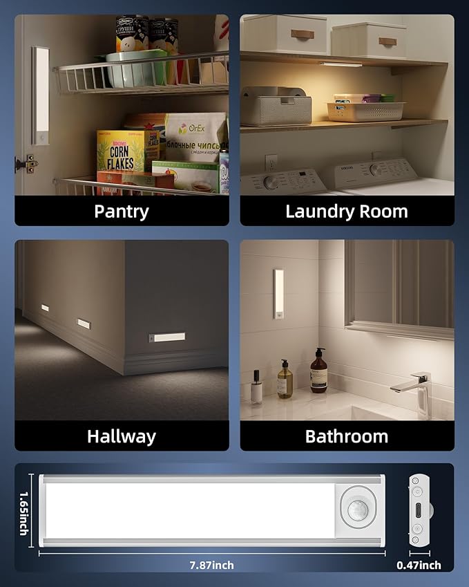 6-Pack Under Cabinet Lighting Wireless, 1800mAh Rechargeable Motion Sensor Light Indoor, Magnetic Closet Lights, Dimmable & 3 Color Temps, Under Counter Lights for Kitchen, Stairs (8inch)