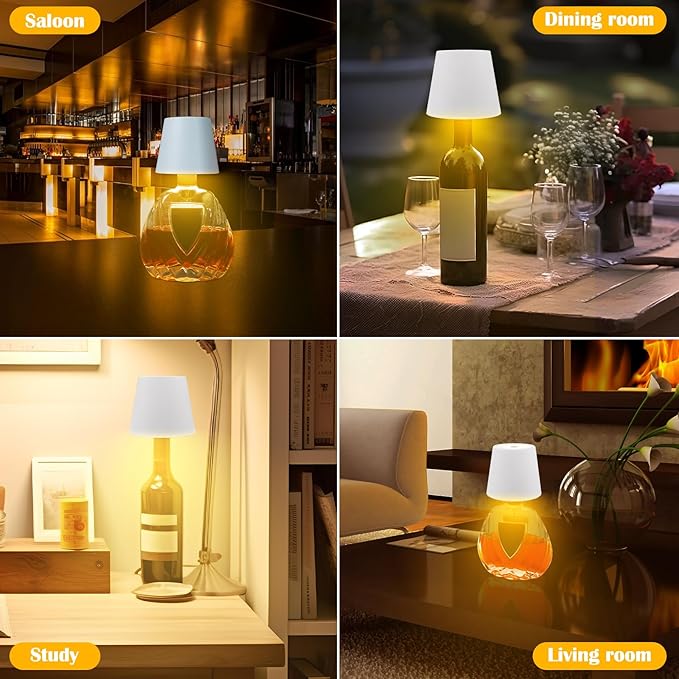 Wireless Bottle Lamp,Metal Wine Bottle Light with 3 Color Light Dimming, Waterproof Bottle Touch Lamp Head for Room, Bar, Restaurants, Party, Decor & Gifts (White)