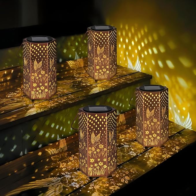 Eandisom Birthday Gifts for Women, 4 Pack Hummingbird Solar Lanterns