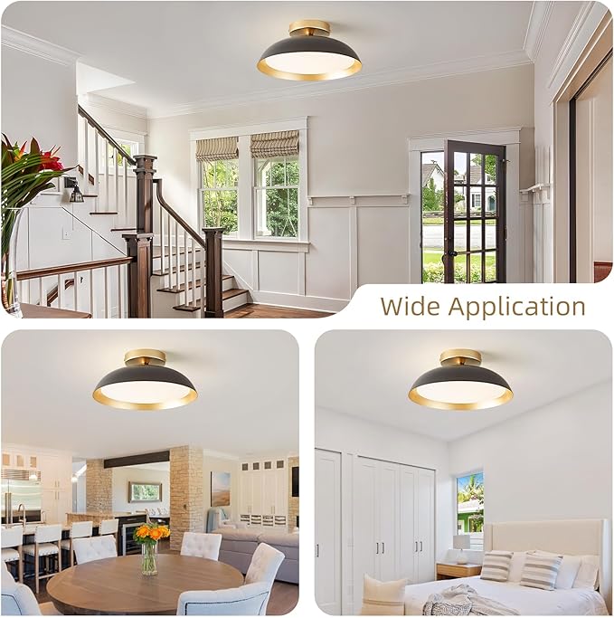 OKELI LED Flush Mount Ceiling Light Fixture, 24W Dimmable 5CCT Modern Black Gold Ceiling Light, 11.8 Inch Close to Ceiling Lighting for Bedroom Kitchen Living Room Hallway