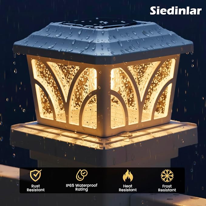 SIEDiNLAR Solar Post Cap Lights Outdoor, Aluminum Glass 2 Modes Edison LED Bulbs for 4x4 5x5 6x6 Wooden Vinyl Posts Deck Fence Patio Decor, Warm White/Cool White Lighting 8 Pack (White)