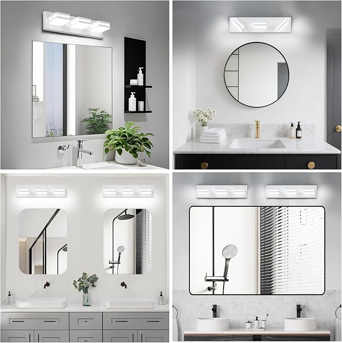IZORRO LED Modern Bathroom Lights Fixtures(3-Light,Dimmable,360°Rotate),Matte White Acrylic Wall Lighting,Vanity Lights for Bathroom Over Mirror - 6000k 16In (No Assembly Required)