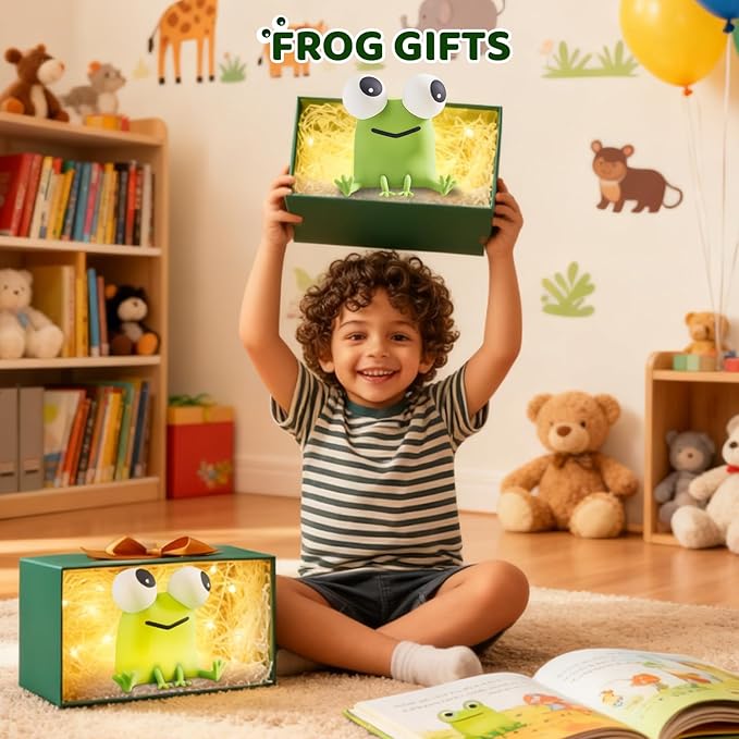 Frog Night Light with Timer Dimmable 3 Brightness 7 Colors Kawaii Frog Lamp Warm Sleep Aid USB Rechargeable Portable Night Lamp Decor for Girl Boy Nursery/Bedroom/Desk/Office