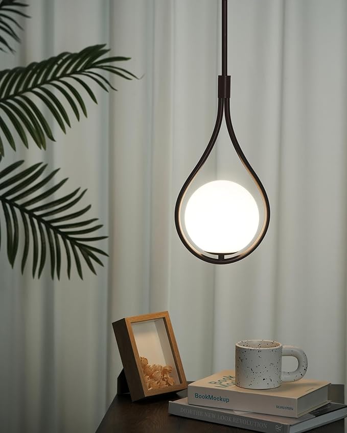 AUTELO 2 Pack Pendant Lights Kitchen Island, Modern Pendant Lights in Black Finish with Milky White Globe Glass, Black Pendant Light Fixtures, 1-Light Hanging Lamp for Kitchen Island H9377 MGBK-2PK