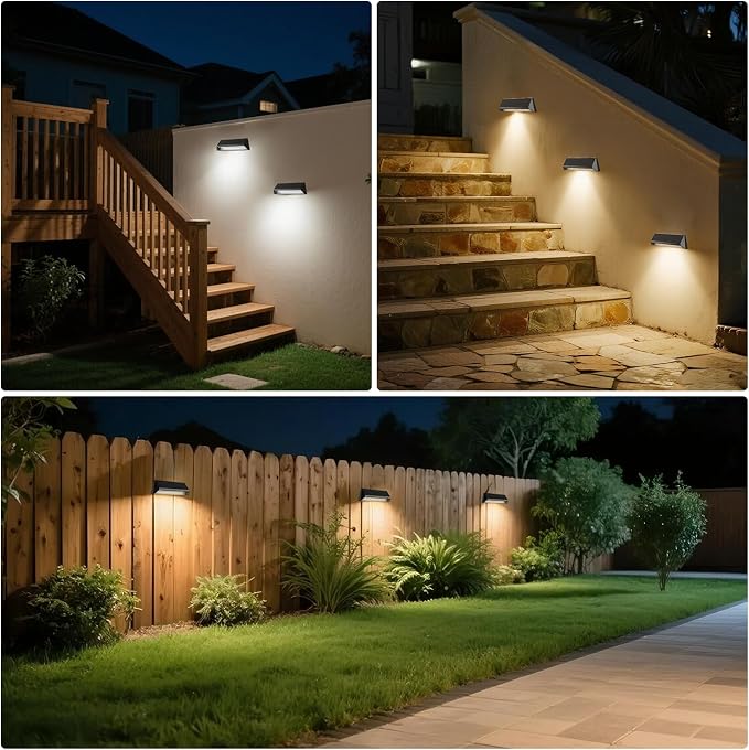 4 Packs Solar Fence Lights Outdoor with 3 Lighting Modes, 100Lumens Waterproof Solar Powered Fence Lights, 1500mAh Battery Fence Solar Light Powered for Patio, Railing, Wall