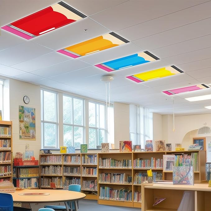 Wiooffen 6 Pcs Fluorescent Light Covers with 60 Magnets Decorative for Classroom Ceiling Lights 4 x 2 Feet Magnetic Light Cover Filter Easy Install for Office Hospital Home Ceiling Supplies (Pencil)