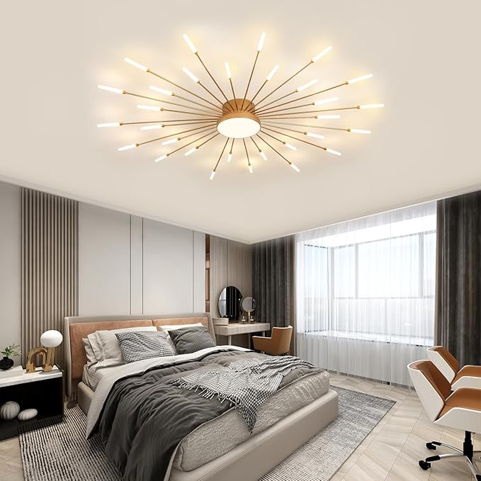 ziidoo Modern Ceiling Light,30+1 Lights Metal Firework Designed Chic Led Lighting Fixture for Farmhouse Kitchen Dining Room Bedroom Hallway Living Room (Gold and Dark Gold)