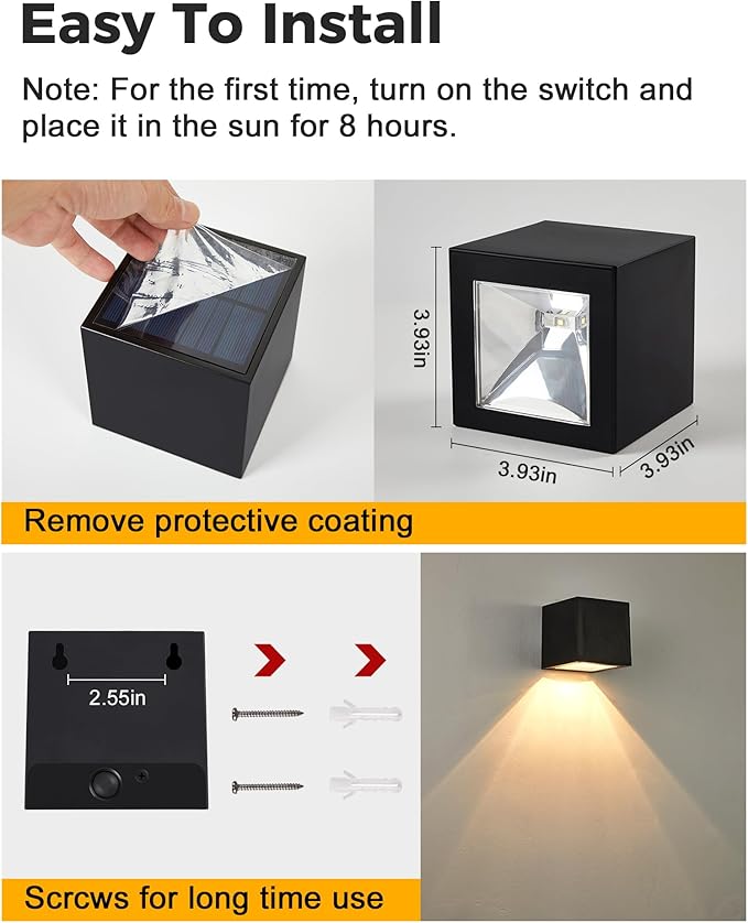 LUHLEE Solar Wall Lights Outdoor,Square Modern Solar Wall Sconce IP65 Waterproof Down Lighting Outdoor Lights for House,Porch,Garden,Yard, Patio,Fence Decor