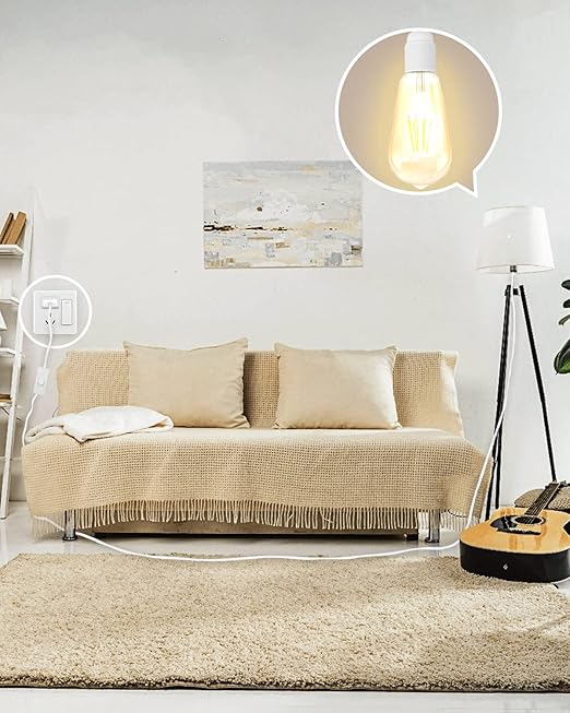 Plug in Hanging Light Cord,E26/E27 Extension Hanging Plug in Light Sockt, 2-Pack 15FT Pendant Light Socket Kits White for Kitchen Bedroom Farmhous.
