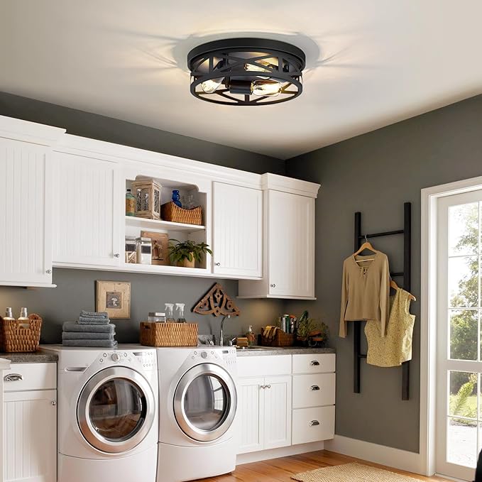 ZHU YAN 13 inch Farmhouse Ceiling Light Fixture,3-Light Hallway Light Fixtures Ceiling,Black Flush Mount Ceiling Light,Light Fixture Ceiling Mount for Kitchen Hallway Entryway,E26 Base(1 Pack)
