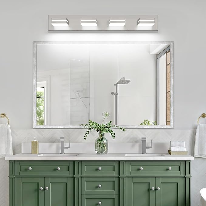SineRise LED Modern Bathroom Vanity Light Fixtures (4-Light, 30-Inch, Dimmable), Brushed Nickel Modern Acrylic Bathroom Wall Lighting Fixtures Over Mirror (Cool White 6000K)