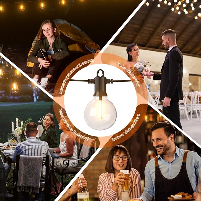 Kawaya 100FT Solar Outdoor String Lights, USB Charging & Solar Powered, IP65 Waterproof Shatterproof Edison Hanging LED Lights for Patio Garden Porch Fence Camping Party
