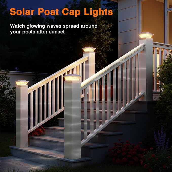12 Pack Solar Post Cap Lights, 2 Modes Bright Solar Post Lights Outdoor Waterproof, Outdoor Post Lights Solar Powered Deck Lights for 4x4 4.5x4.5 5x5 Posts for Garden Decor