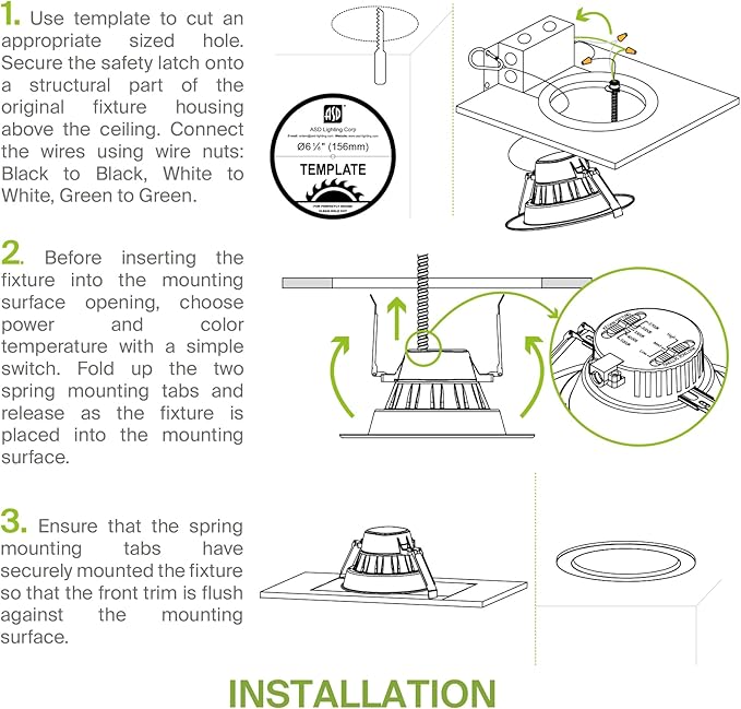 ASD 6 Inch Commercial Canless LED Downlight, Power Adjustable 10/15/22W Lighting, Round Dimmable Recessed Ceiling Light Fixture, 5 Color Temperatures 2700K-5000K, 120-277V IC Rated UL & Energy Star
