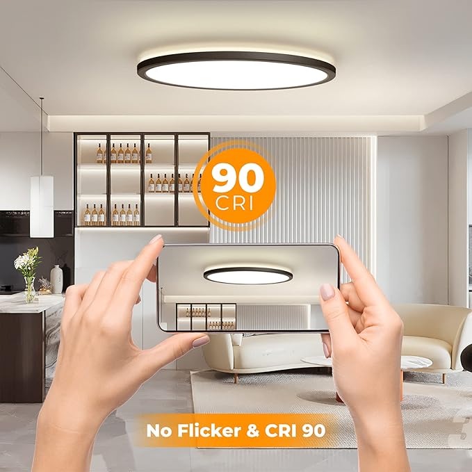 BLNAN LED Flush Mount Ceiling Light Fixture with Remote Control, 15.4 Inch 36W 3000K-6500K Dimmable Round Low Profile Ceiling Lamp for Living Room Bedroom Kitchen, Black