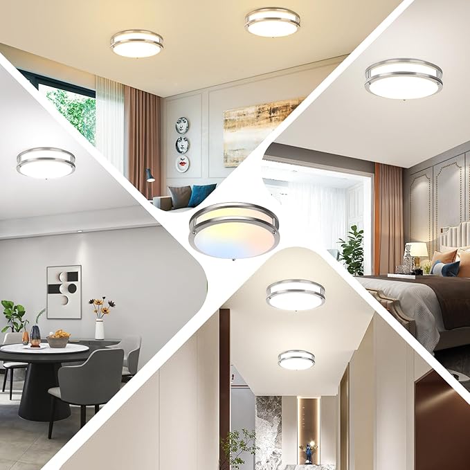 TOBUSA 2-Pack 10inch Bathroom Light Fixtures Ceiling Mount, 30W 3600lm Super Bright LED 2700K/3000K/4000K/5000K/6500K Adjustable Dimmable Kitchen Hall Ceiling Lamps, Brushed Nickle