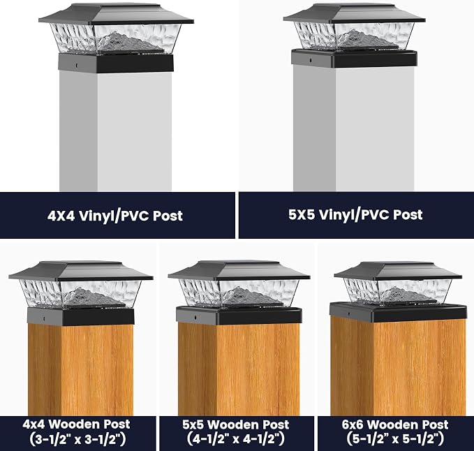 SIEDiNLAR Solar Post Lights Outdoor 12 LEDs 4 Modes Post Cap Light for 4x4 5x5 6x6 Wooden Vinyl Deck Fence Posts Garden Patio Decor, Warm/Cool White Dynamic Lighting (1 Pack, Black)
