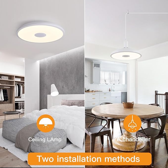 HOREVO Upgrade Plug in Pendant Light with Bluetooth Speaker & Color Changing LED, Remote Control, 18W Ceiling Light Hanging Fixture for Kitchen Island, Bedroom, Living Room, Patio, Farmhouse, Corner