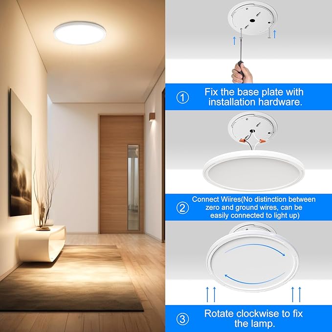 CREATESTAR LED Light, 30W 12 Inch Flush Mount Ceiling Lamp Lighting Fixture, 3000K/4500K/6000K Dimmable with Remote Control, Slim Design for Living Room, Bedroom, Balcony, Kitchen, Corridor (2 Pack)