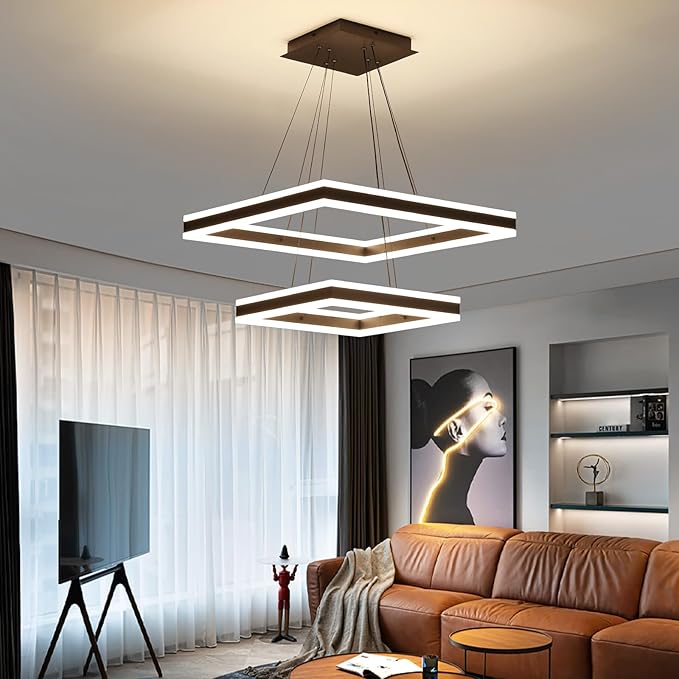 Modern Ceiling Chandeliers, with Remote Control Dimmable 3 Color Mode & Brightness (Warm & Cool & Neutral Light) Ceiling Chandelier, Acrylic Anti-Flicker Dining Light Fixture for Kitchen
