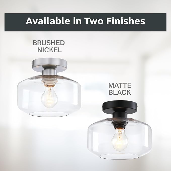 Designers Fountain Semi Flush Mount Ceiling Light, 8.75 Inch Clear Glass Lighting Fixture for Kitchen, Bedroom, Bathroom, and Hallway, Matte Black, D335M-SF-MB