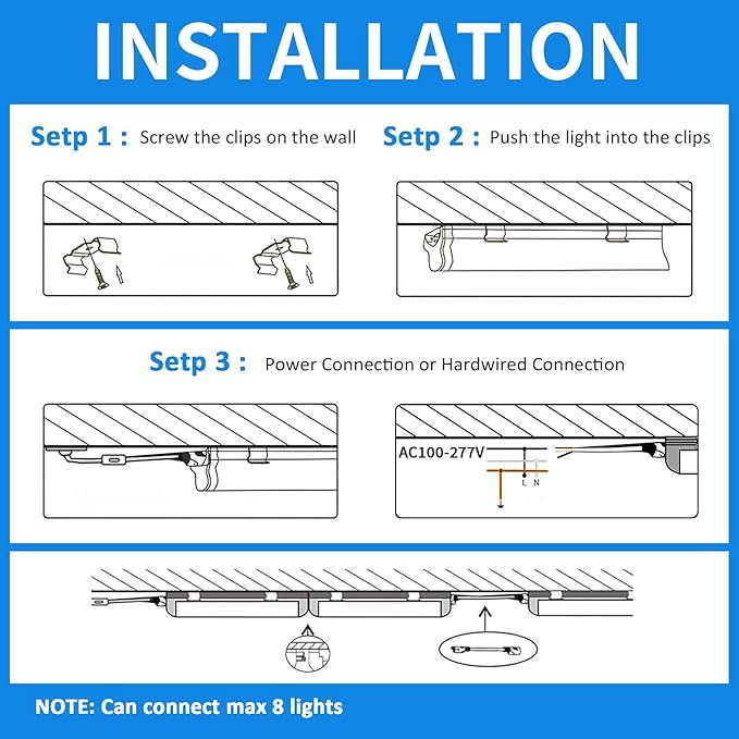 CNSUNWAY LED Shop Light 3FT, 30W 6500K Cool White, T8 LED Tube Lights, 4000LM V-Shape Ceiling Shop Lights, Linkable Under Counter Light for Kitchen, Garage, Workbench, Basement, ETL Listed (2 Pack)