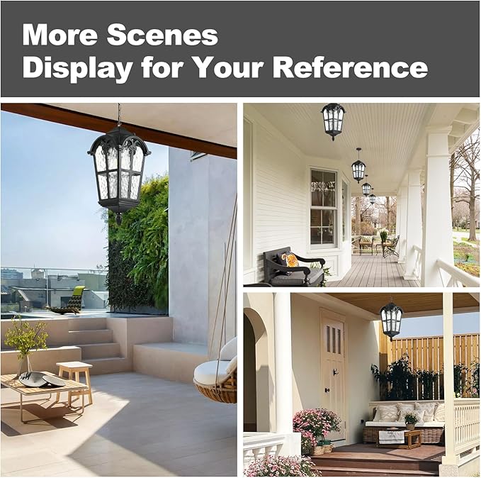 Dusk to Dawn Outdoor Pendant Lights for Porch Hallway Patio, Black Aluminium Exterior Hanging Light Fixture, Outside Waterproof Hanging Lantern Light, Height Adjustable Outdoor Pendant Lamp, 2 Pack