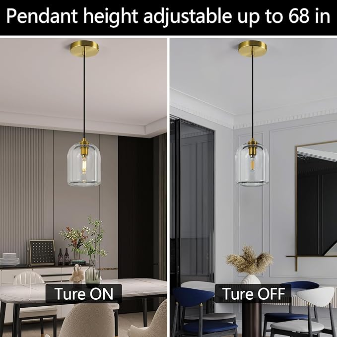 Modern Gold Pendant Lights Kitchen Island Ceiling Chandelier Indoor Crystal Hanging Light Fixtures for Dining Room Kitchen Living Room Bedroom(1Pack)