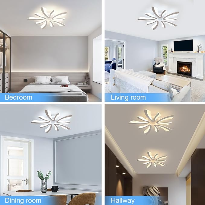 DELIPOP Modern Ceiling Light, 26.7'' Dimmable White Acrylic V-Shaped LED Flush Mount Ceiling Light, 3000K-6500K with Remote Control for Living Room Bedroom Dining Room