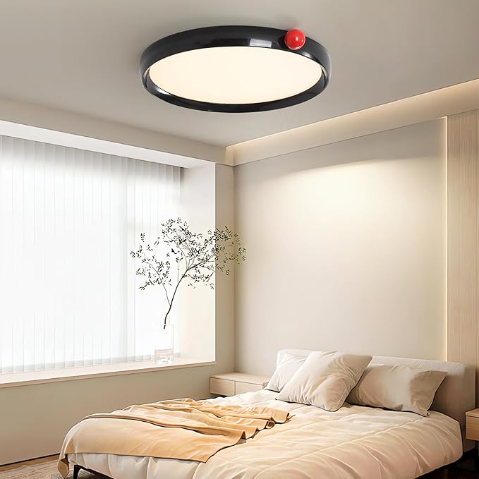 Black Round Flat Panel Light, Dimmable Modern Flush Mount Ceiling Light Fixture,24W 3000K/4000K/5000K,Fits for Hallway Kitchen Bedroom Living Room Closet Room