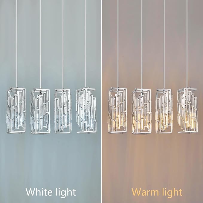 Chrome Pendant Lighting Modern Pendant Light, Mini Crystal Chandeliers,Adjustable Pendant Light Fixture for Kitchen Island Dinning Room Bedroom (4 Light)