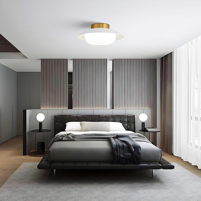 Modern LED Semi Flush Mount Ceiling Light Fixture,Energy Saving 24W Non Dimmable,White and Gold,Easy to Install,for Hallway Bedroom Kitchen Bathroom Closet Entryway Laundry Room,5000K(11.81")