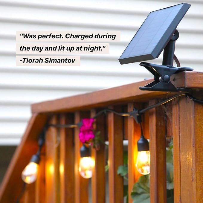 Brightech Ambience Pro Solar Powered Outdoor Patio String Lights - Commercial Grade 27 Ft Waterproof with 12 Edison Bulbs , Shatterproof LED - 2W , Soft White