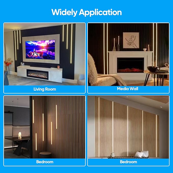 Besseto LED Wall Panel Lights Black,Wood Slat Wall Panel Strip Light,3000K Touchable Switch Dimmable LED Recessed Lighting for Living Room Bedroom Bathroom Stairs (Black-8PCS)