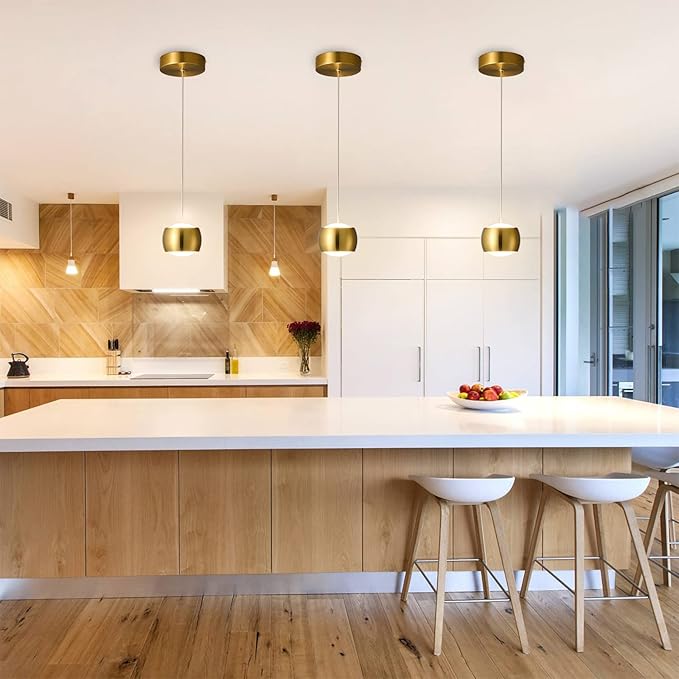 Modern LED Dimmable Pendant Light fixtures,Mini Island Pendant Lighting for Kitchen Island Dinning Room,Bedroom,Bar, Kitchen Island Ceiling Hanging Light Fixtures(gold-2-Pack)