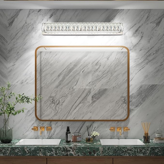 ZUZITO Modern Bathroom Light Fixtures Over Mirror 30 inch Crystal Chrome LED Vanity Light Bar White Light 6000K (7500-760mm)