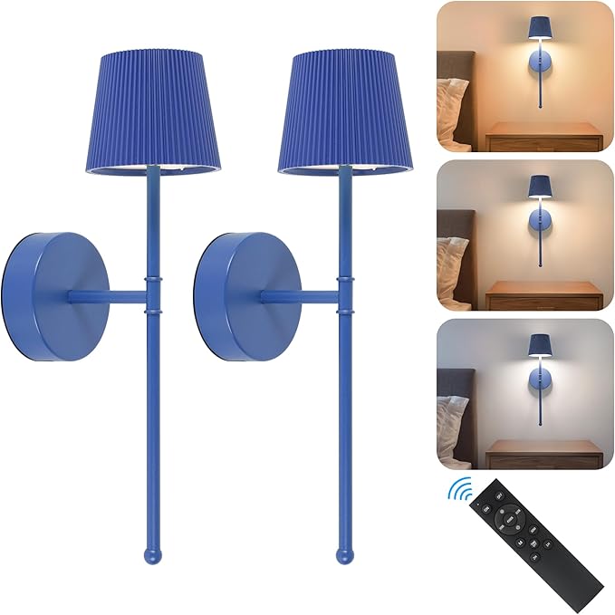 LUTEC Cordless Wall Sconces Set of 2, 5200mAh Wireless Rechargeable Battery Operated LED Wall Lamps, 3 Color Stepless Dimming Portables Lightings for Wall Painting/Living Room/Bedroom/Hallway Decor