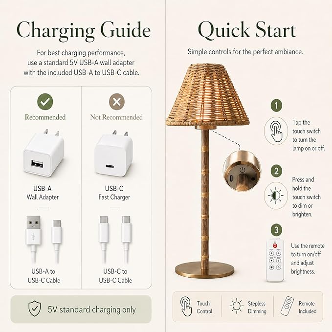 Bamboo Cordless LED Table Lamp – Rechargeable 24-Hour Battery, Dimmable Warm Light, 15" Portable Wireless Lamp with Remote for Indoor/Outdoor Use, Home, Patio, Restaurant – Natural Rattan