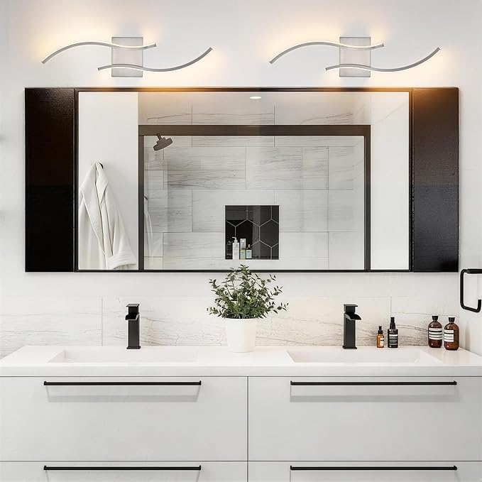 KARTOOSH 2 Pack Brushed Nickel Bathroom Vanity Lights Fixtures Over Mirror Hardwired 3CCT Dimmable Modern Wall Lights for Mirror Kitchen Living Room Cabinet Porch Hallway, 23.6 Inch