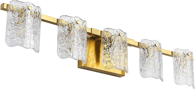 5-Light Bathroom Vanity Lights, 31" Brushed Gold Bathroom Light Fixtures Over Mirror with Clear Glass, Modern Bath Wall Sconce Lighting for Bath Restroom, OS-MM5002-5BG