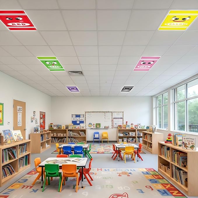 Wiooffen 6 Pcs Fluorescent Light Covers with 60 Magnets Decorative for Classroom Ceiling Lights 4 x 2 Feet Magnetic Light Cover Filter Easy Install for Office Hospital Home Ceiling Supplies (Crayon)