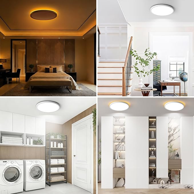 Brightever 12 Inch 2 Packs LED Flush Mount Ceiling Light Fixtures with Night Light, 2400LM 240W Equivalent Light Fixtures Ceiling Mount, 2700K-6500K 5 Color Selectable White Ceiling Lights for Hallway